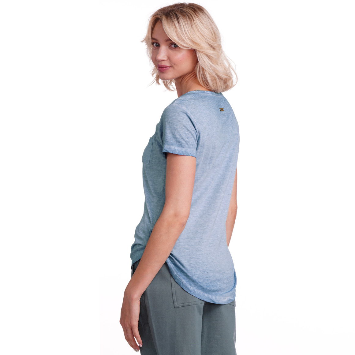 Gina Damen T-Shirt mit Knopfleiste blau