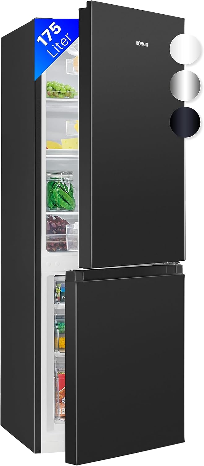 Bomann Réfrigérateur et congélateur 175L Noir KG322-1-noir, Capacité nette : 175 litres, Contrôle de la température en continu, Charnières de porte à droite, interchangeables, Pieds réglables