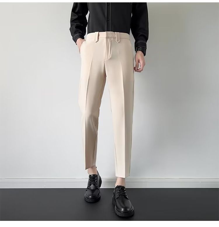 farrahces - Mid Rise Plain Cropped Tapered Dress Pants