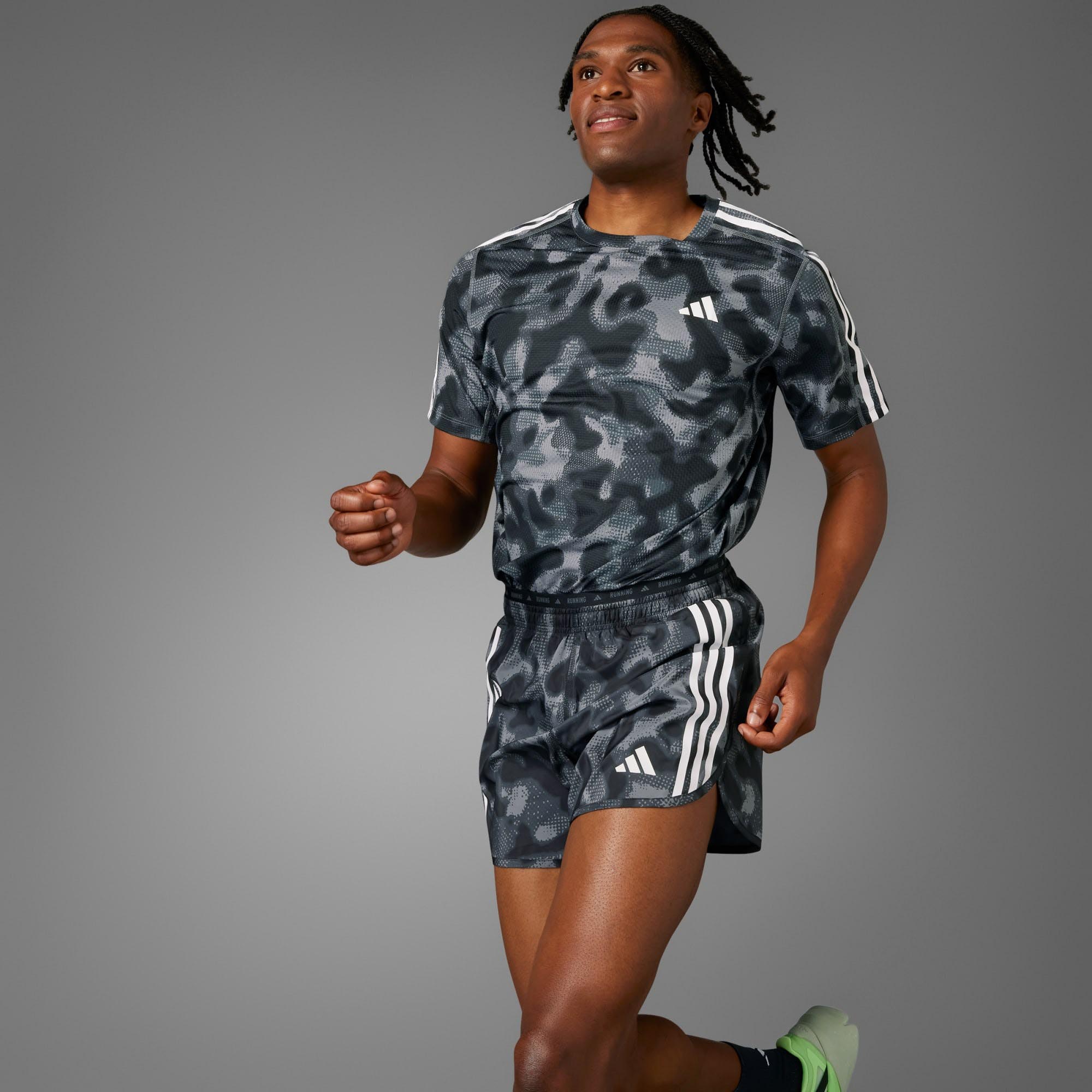 Own the Run 3-Stripes Allover Print Shorts Herre GREFOU/GRESIX/CARBON