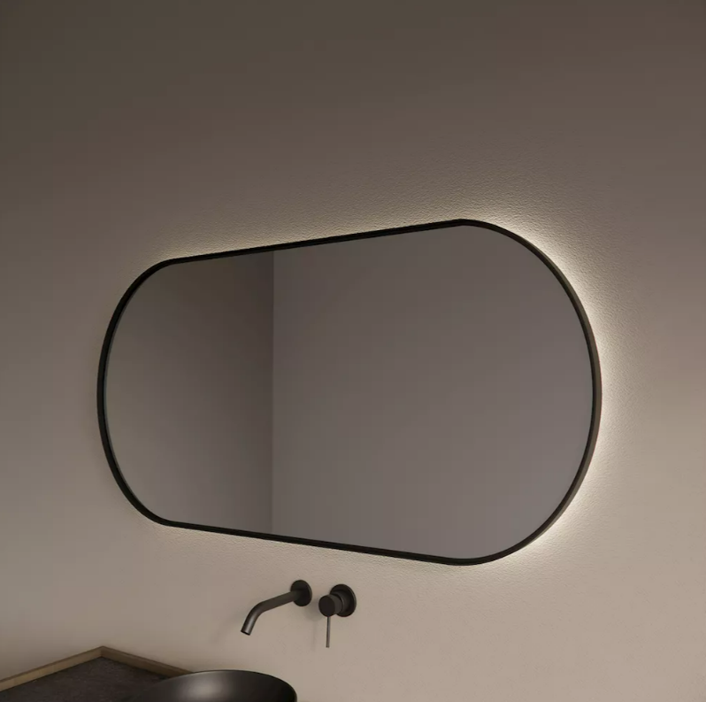 Gliss Design Aura spiegel met LED-verlichting 100x70cm mat zwart