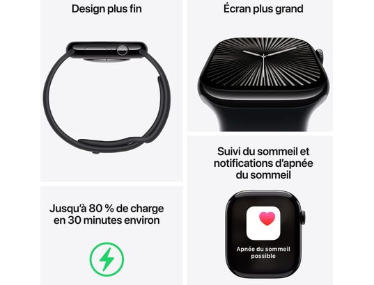 APPLE - Montre connectée GPS Watch 10 Alu Noir 42mm/Bracelet Sport Noir S/M