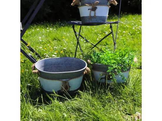 ~Set3 jardinières extérieures bassine métal gris 26.5-30.5-33.5cm