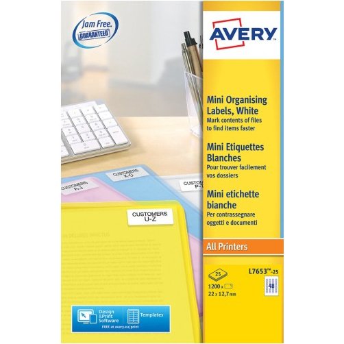 Mini etiquette avery ilc blanc 22 x 12,7 mm boite de   1200