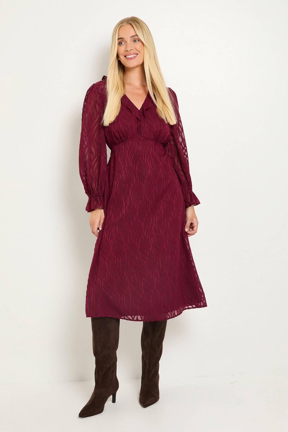 Wallis Robe Midi À Volants En Dévoré Petite Taille