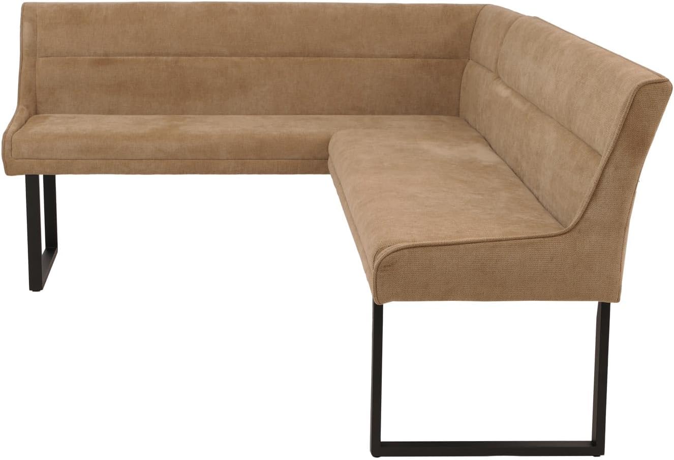 Mendler Eckbank HWC-O81, Esszimmerbank Bank, Öko-Tex (310g/m²) Chenille Stoff/Textil Metall 159x210cm - Hellbraun