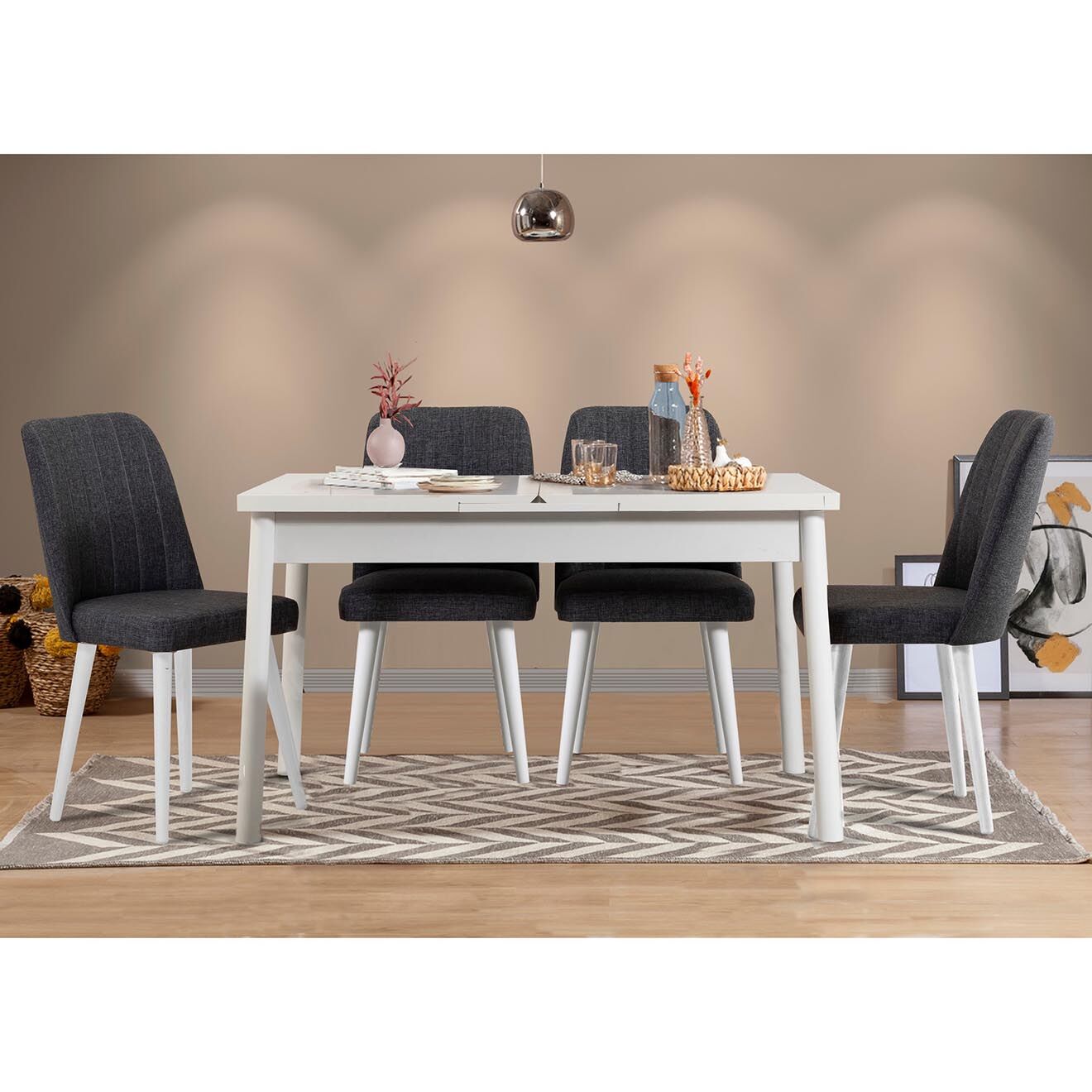 Homitis Ensemble Table + 4 Chaises Santiago 1053 blanc/anthracite