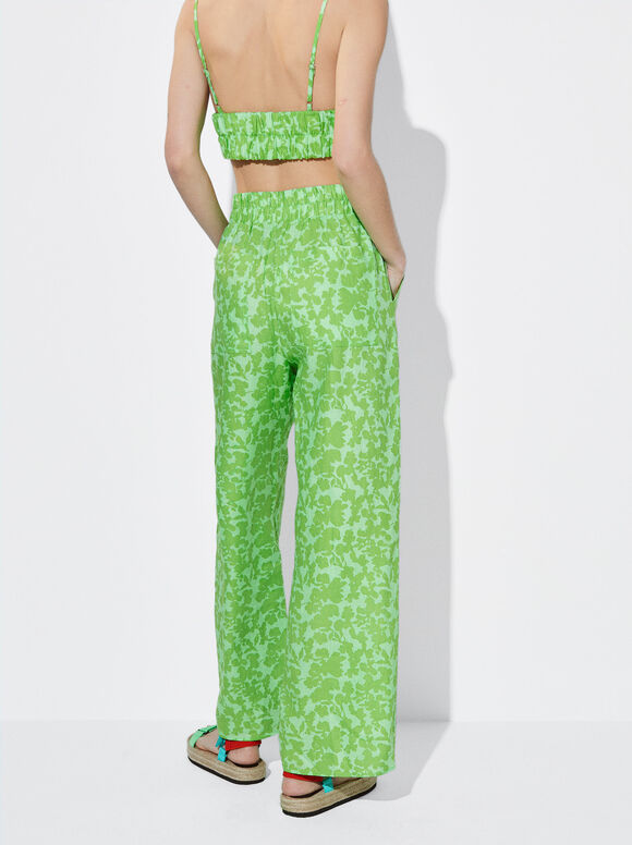 Calças de linho estampadas - Verde
