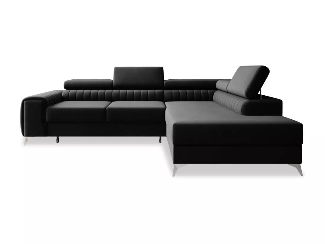 Canapé d'angle droit convertible Isaac Velours Noir