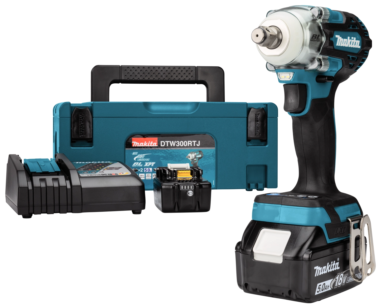Makita DTW300RTJ 18V Li-ion Accu slagmoersleutel set (2x 5.0Ah accu) in Mbox - 330Nm - 1/2