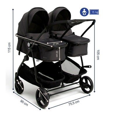 Beemoo Move Twin 2-in-1 Søskenvogn, Asphalt