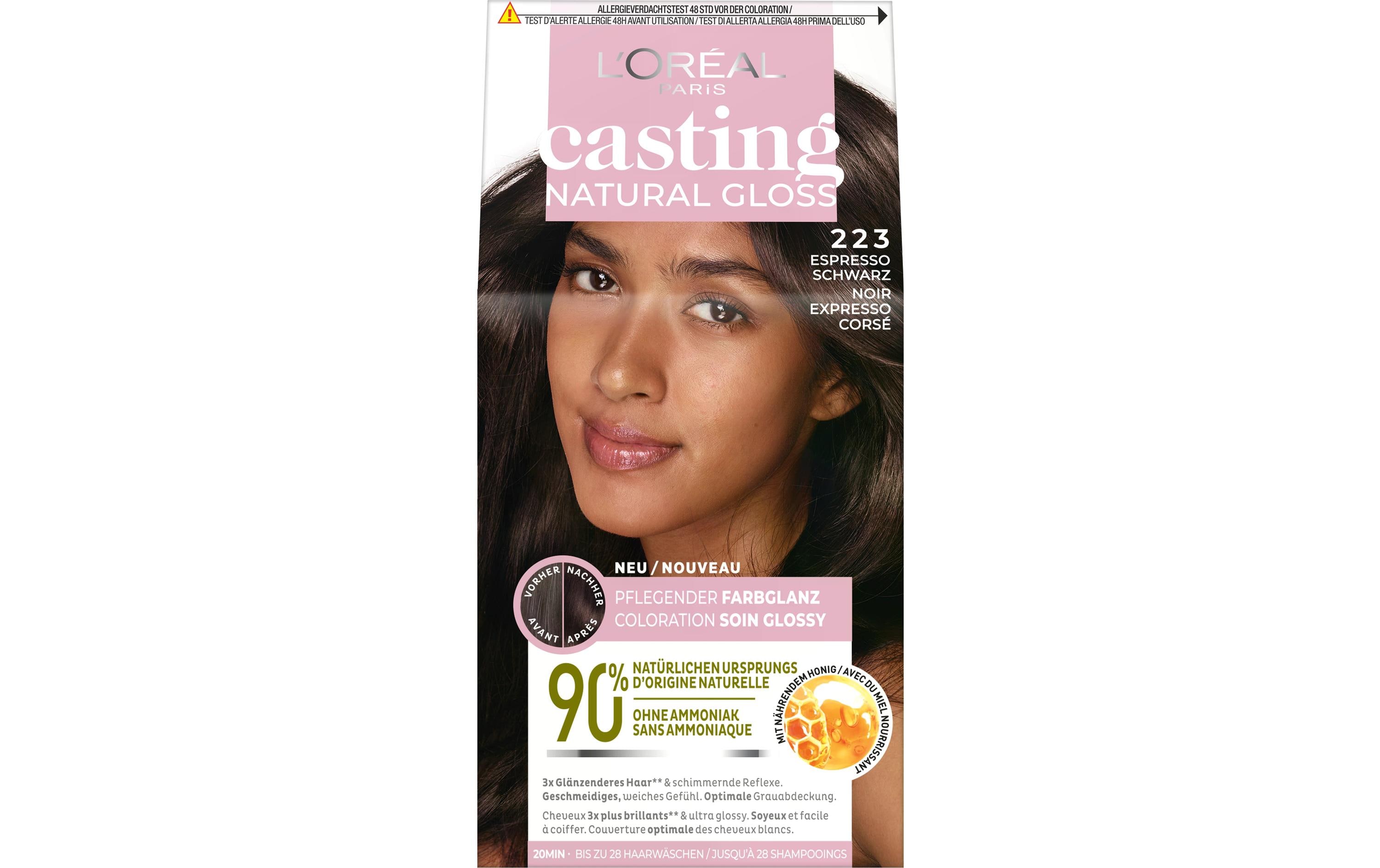 Haarcoloration Casting 223 Espresso SchwarzIntensivtönung verleiht ein geschmeidiges, weiches Gefühl und schimmernde Reflexe