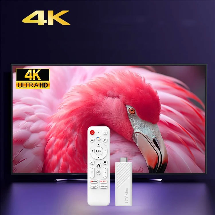HDMI WiFi 4K Streaming Dongle mit Android 14.0 / Cortex A53 Quad-Core CPU / Bluetooth /  Sprachsteuerung / 2GB RAM   16GB Speicherplatz - Weiss