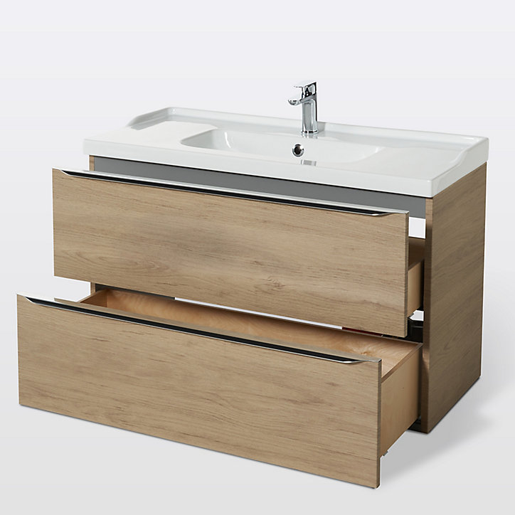 Meuble sous vasque à suspendre GoodHome Imandra bois chêne 100 cm + plan vasque Lana