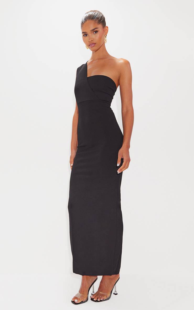 Noir Robe Maxi Ajustée À Une Épaule