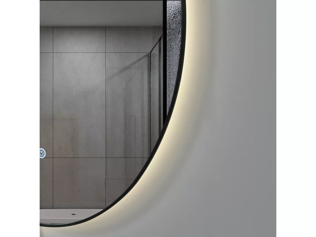 LuxuryBain- Miroir de salle de bain LED à luminosité variable 50x70cm oval avec cadre en aluminium noir