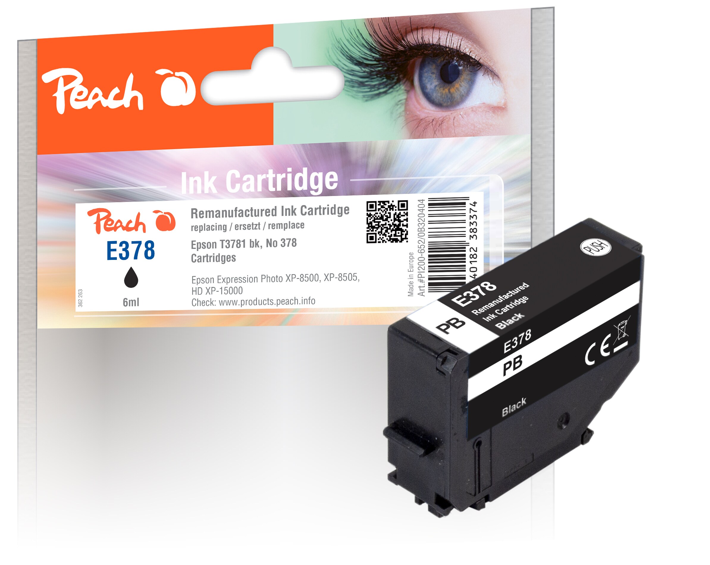 Peach E378/478 Druckerpatrone bk ersetzt Epson T3781, No. 378 bk, C13T37814010 für z.B. Epson Expression Photo HD XP -15000 (wiederaufbereitet)