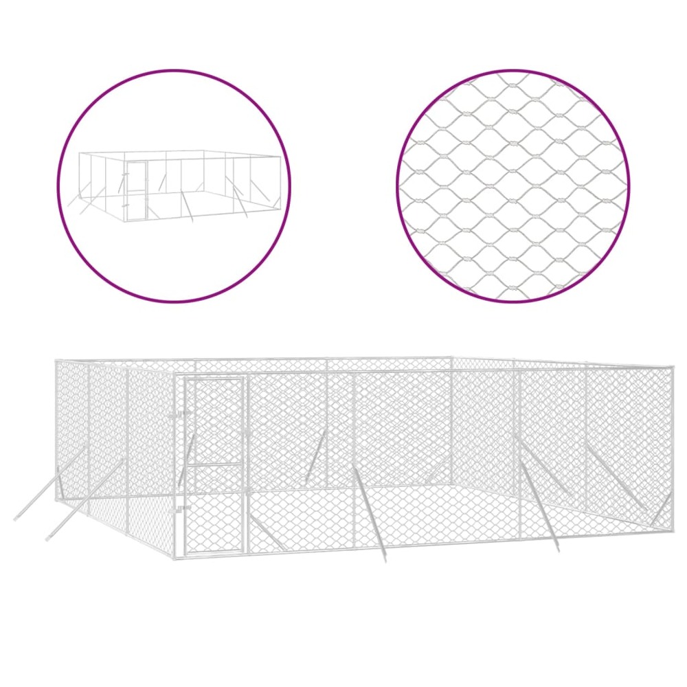 Chenil d'extérieur pour chiens argenté 6x6x2 m acier galvanisé