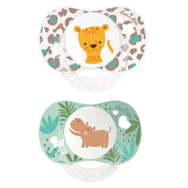 Luc et Léa Sucette Anatomique +6m Léopard Hippopotame Bleu Lot de 2