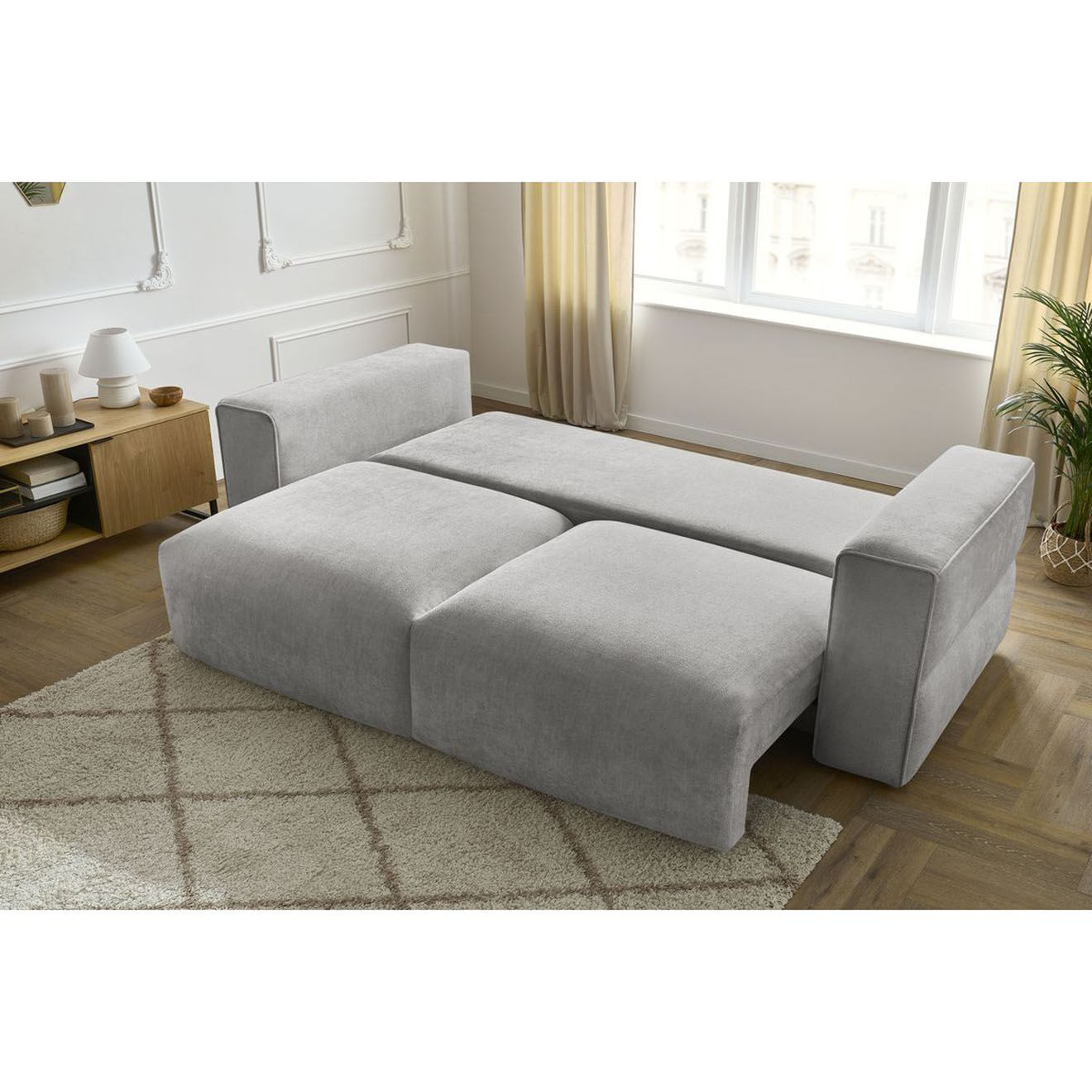 Bobochic Canapé convertible coffre ezechiel gris clair - 265x109x82 cm