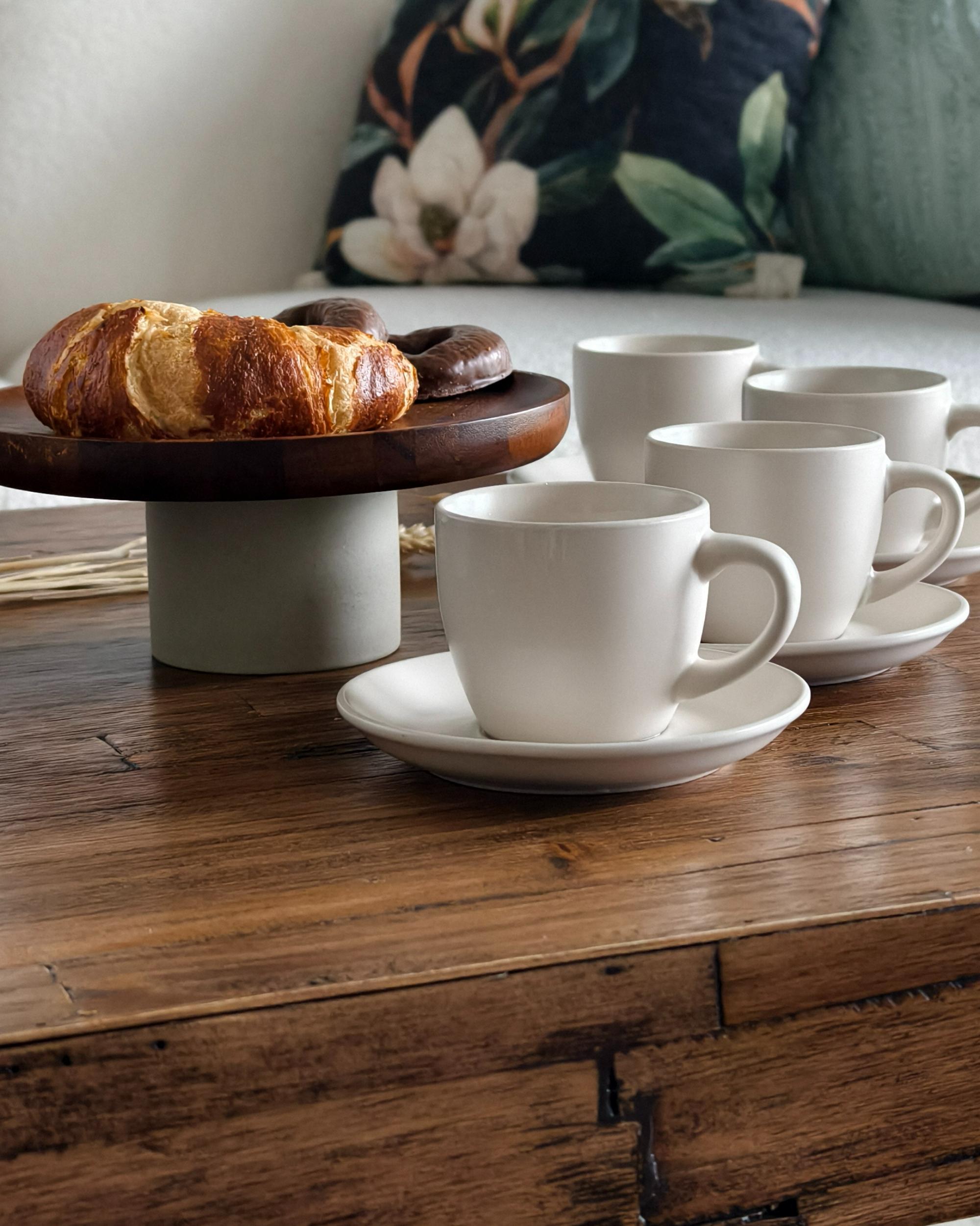 Set van 4 kopjes met schotels CARAWAY Steengoed Gebroken wit
