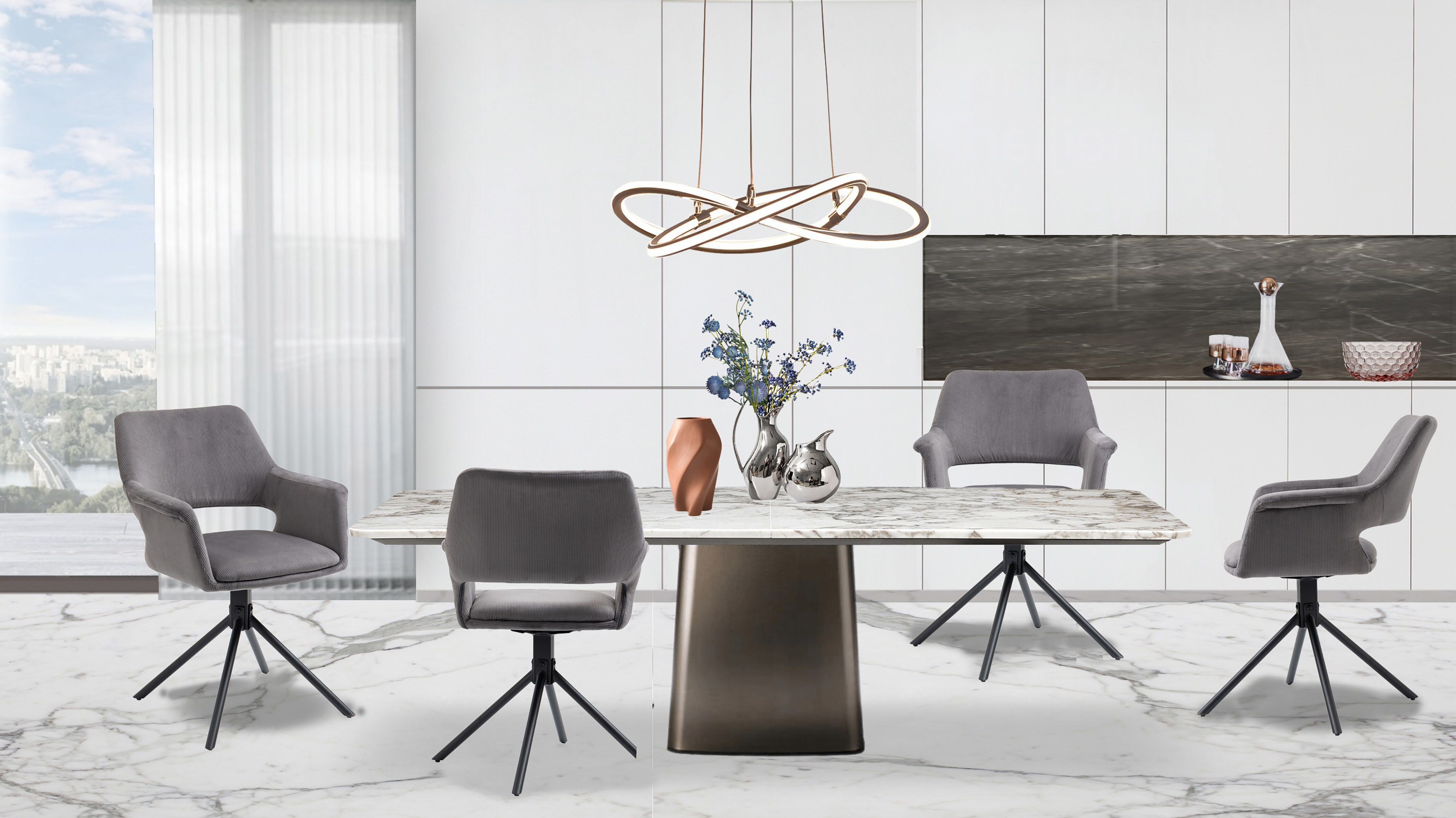 byLIVING Esszimmerstuhl ELEONORE, 2-er Set, Cordbezug grau, Gestell schwarz