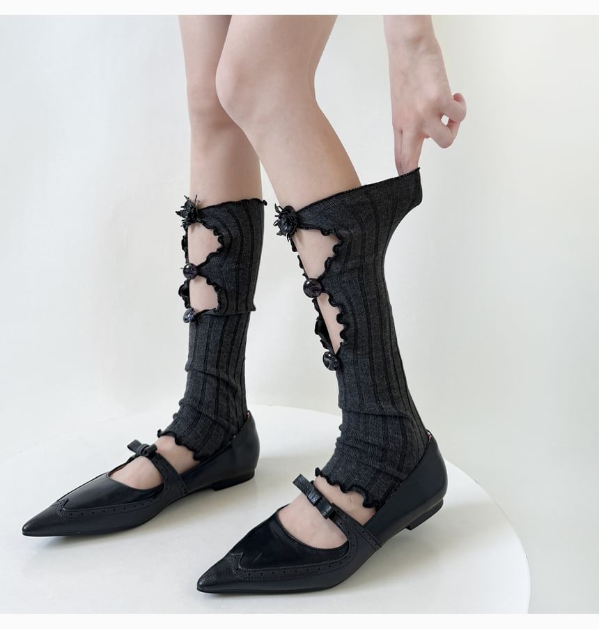 Allinya - Geribbelde beenwarmers met effen uitsnijding en ruches