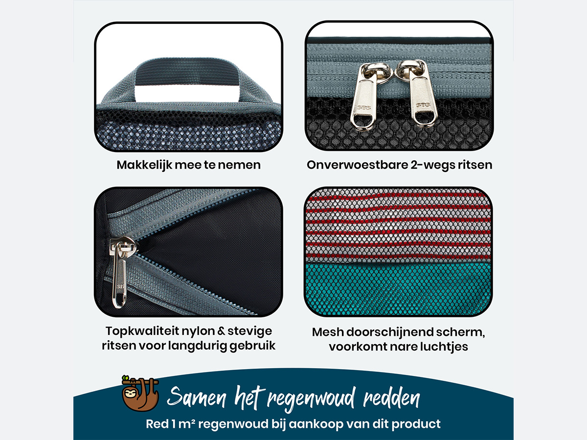Sunflake Packing Cubes met Compressie Rits - 6 Delig - Mesh