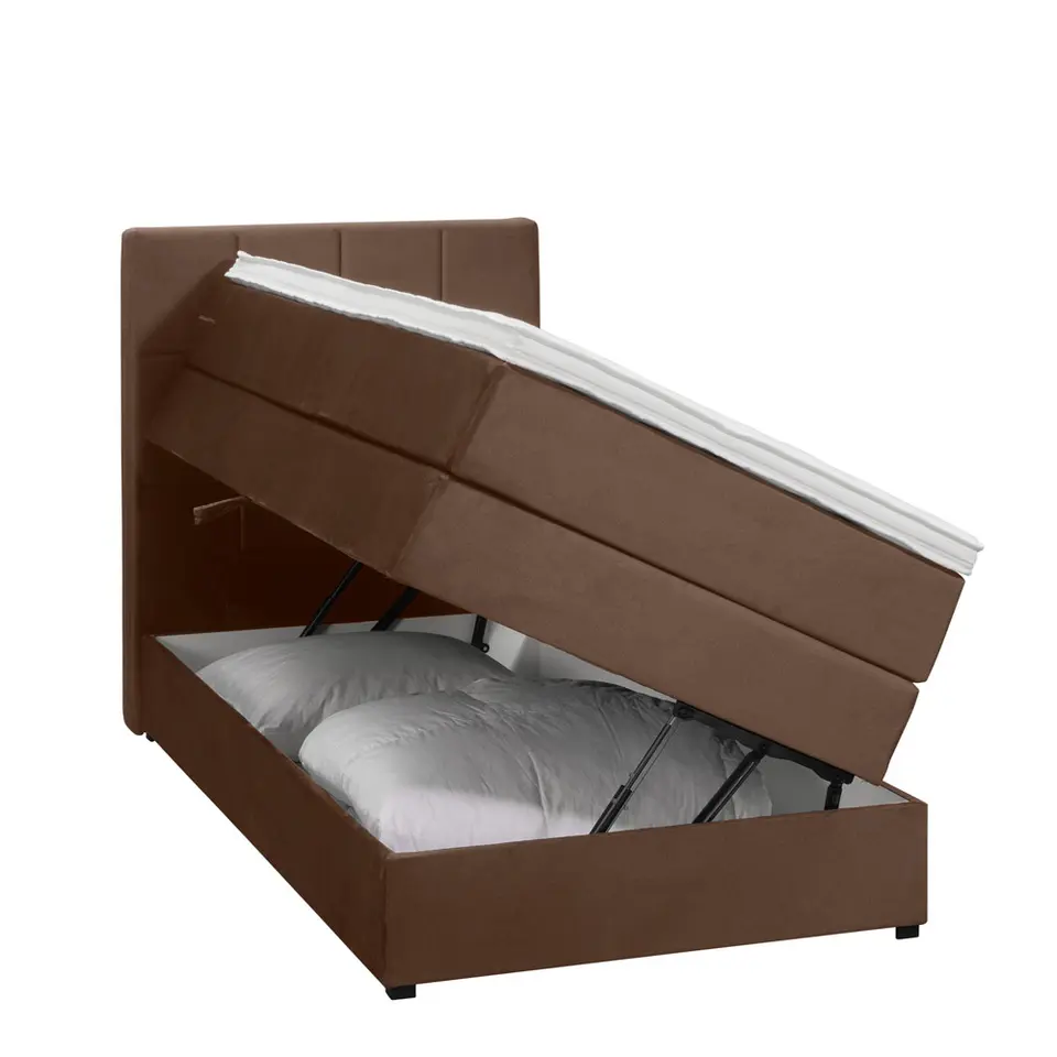 Boxspring met opbergruimte Liv geblokt - bruin - 90x200 cm