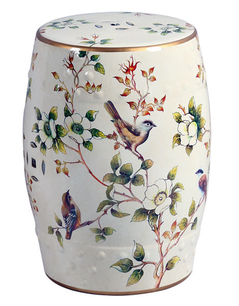 Fine Asianliving Keramische Kruk Wit Vogels