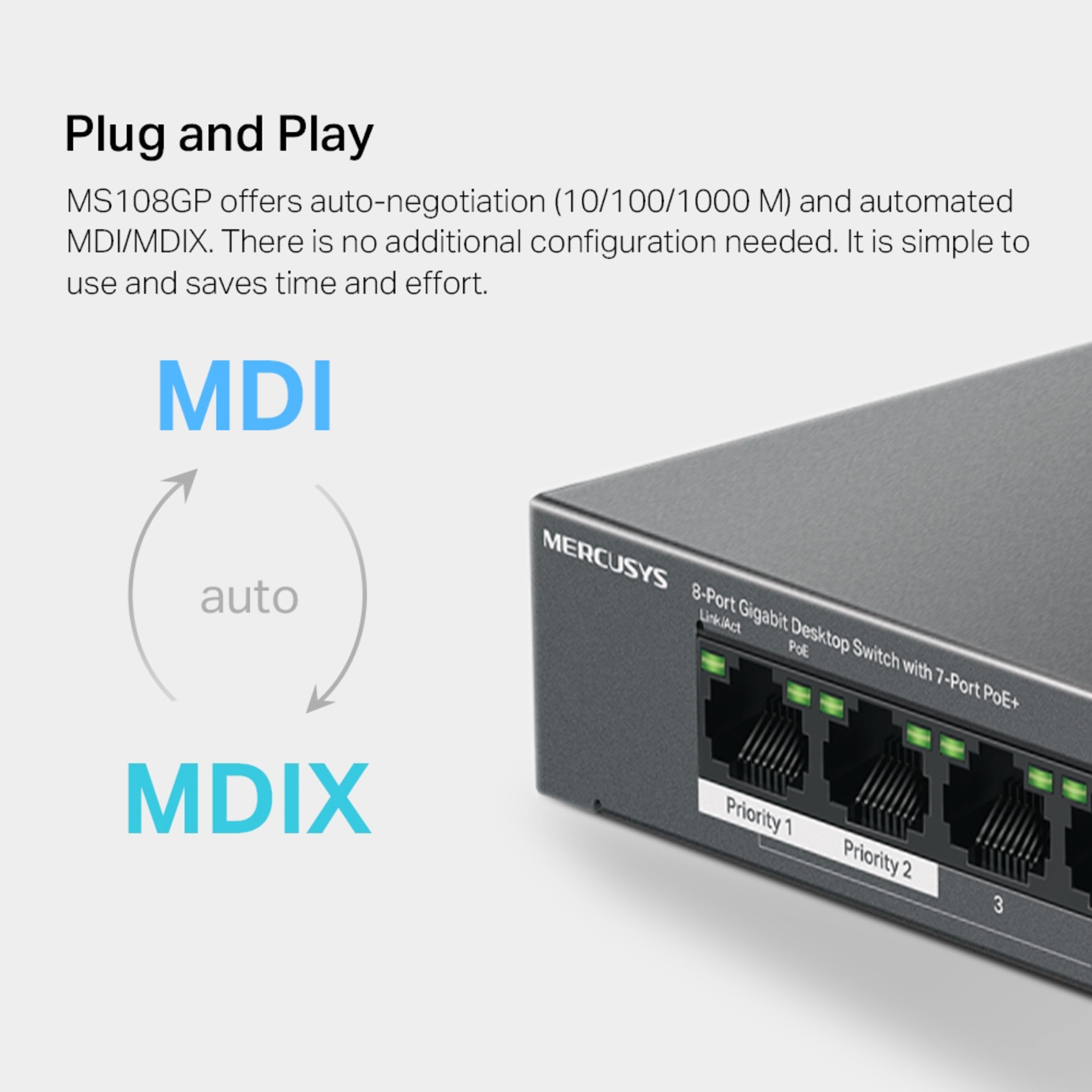 Mercusys MS108GP 8-porters gigabitswitch med POE+
