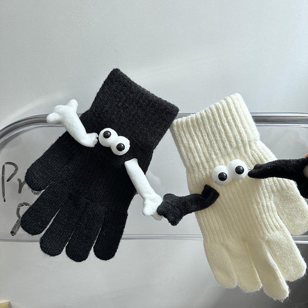 (1 Paar) Unisex Handschuhe Fashion Fäustlinge Couple Gloves Winter Accessoire mit Augen / Magnetischen Händen (One Size) - Weiss