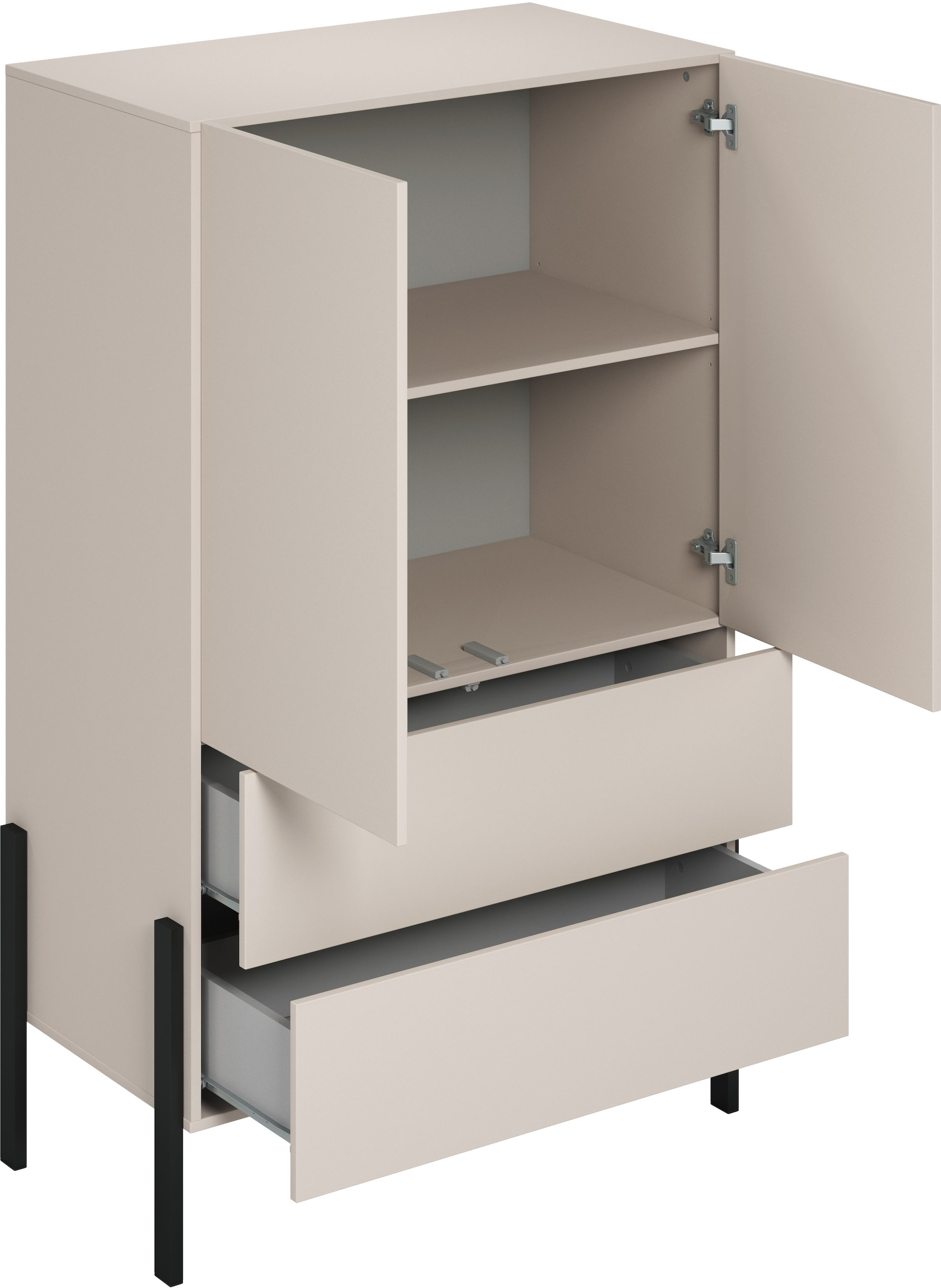 Home affaire Wäscheschrank »Jukon, moderner griffloser Kleiderschrank, Metallfüsse, Made in Europe« 90x150x50, ideal für kleine Räume oder Nischen,  Mehrzweckschrank ,2 Schubladen, 2 Türen, FSC-zertifiziert