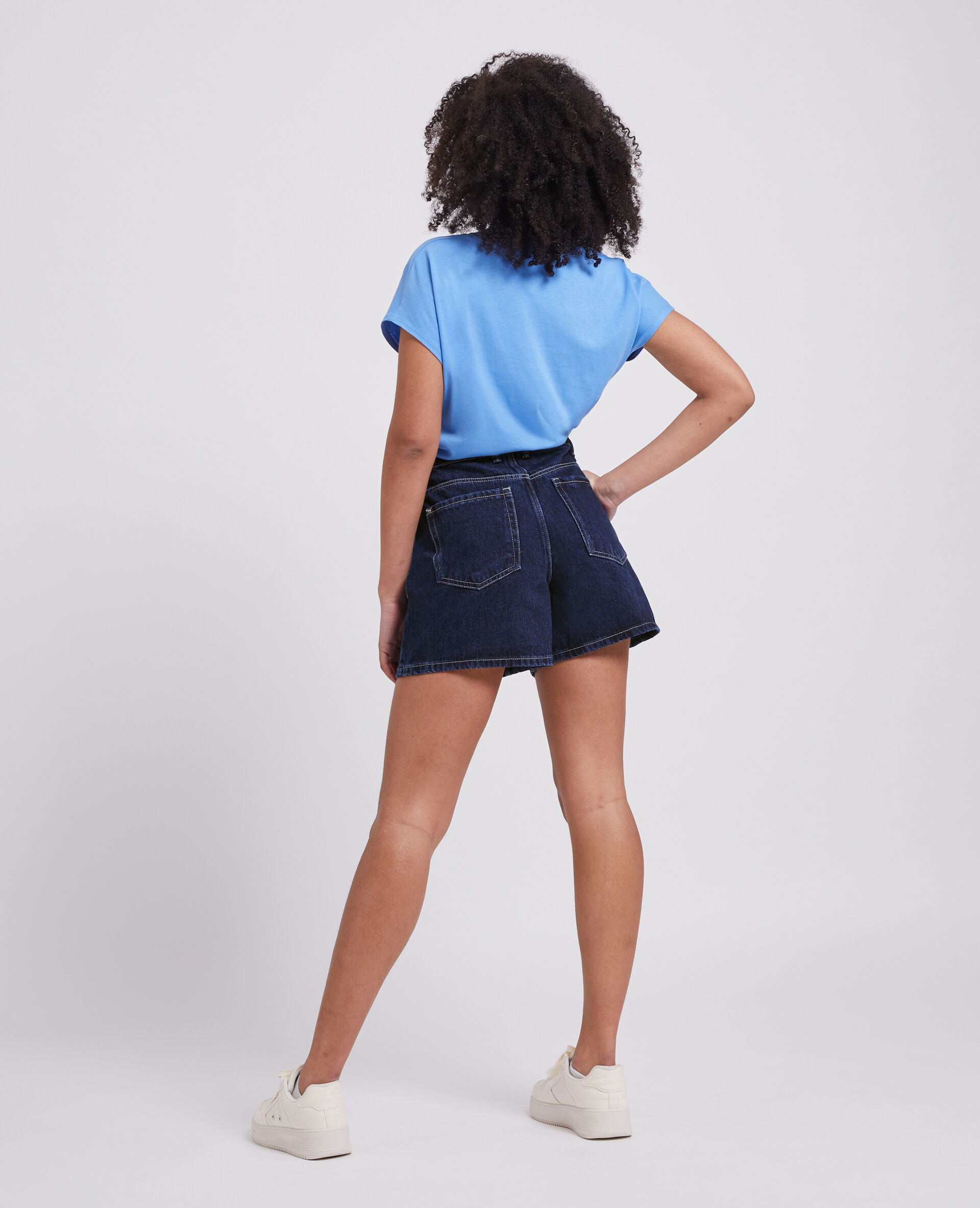 Short en jean taille haute - Bleu marine