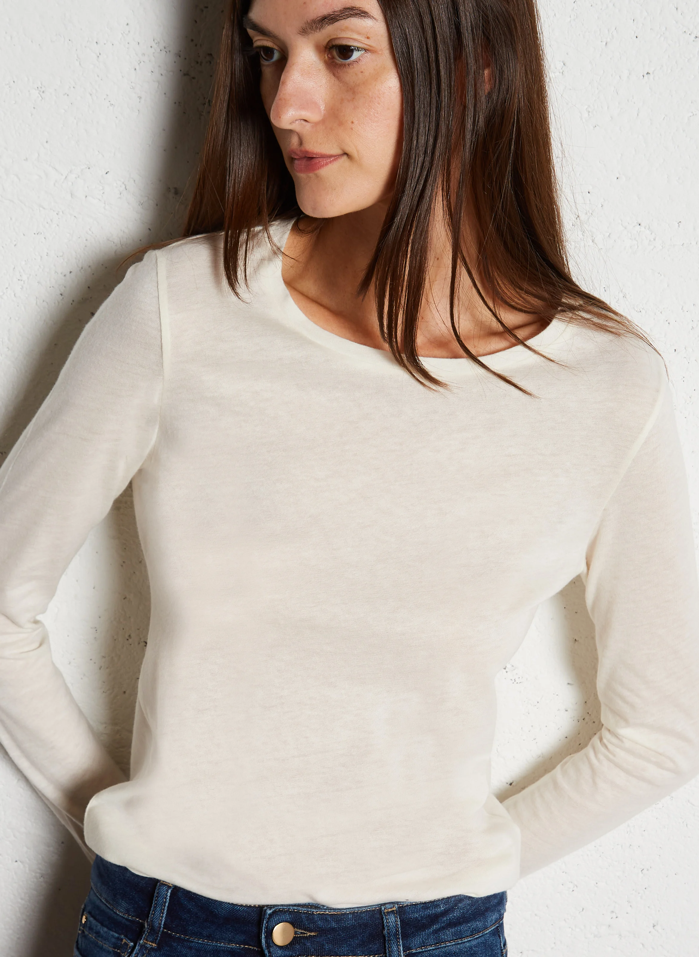 Tee-shirt col rond en coton et cachemire mélangé | Blanc