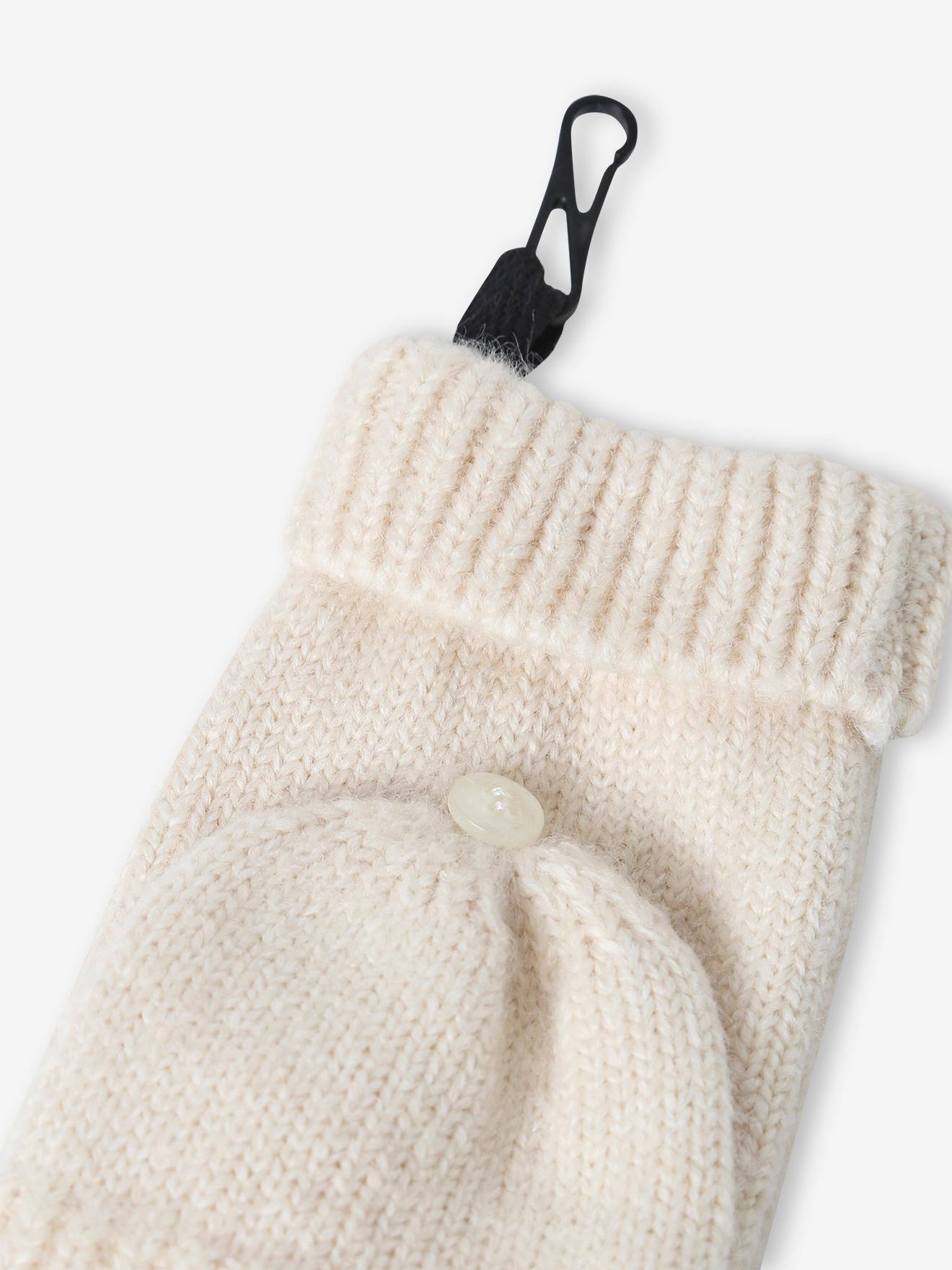 Conjunto infantil de malha canelada: gorro + cachecol + luvas/mitenes na cor rosa antigo