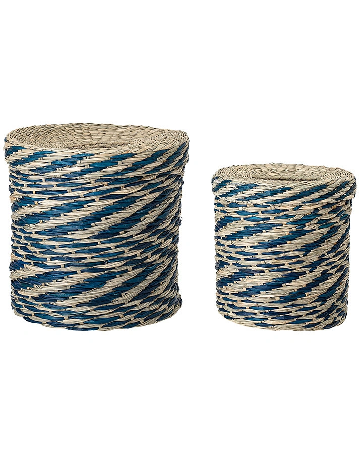 Aufbewahrungskorb ZIGZAG 2er-Set aus Seegras in blau