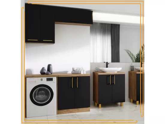 Armoire de Salle de Bain sur Pied 50cm Commode Étagère Sous Lavabo en Chêne.