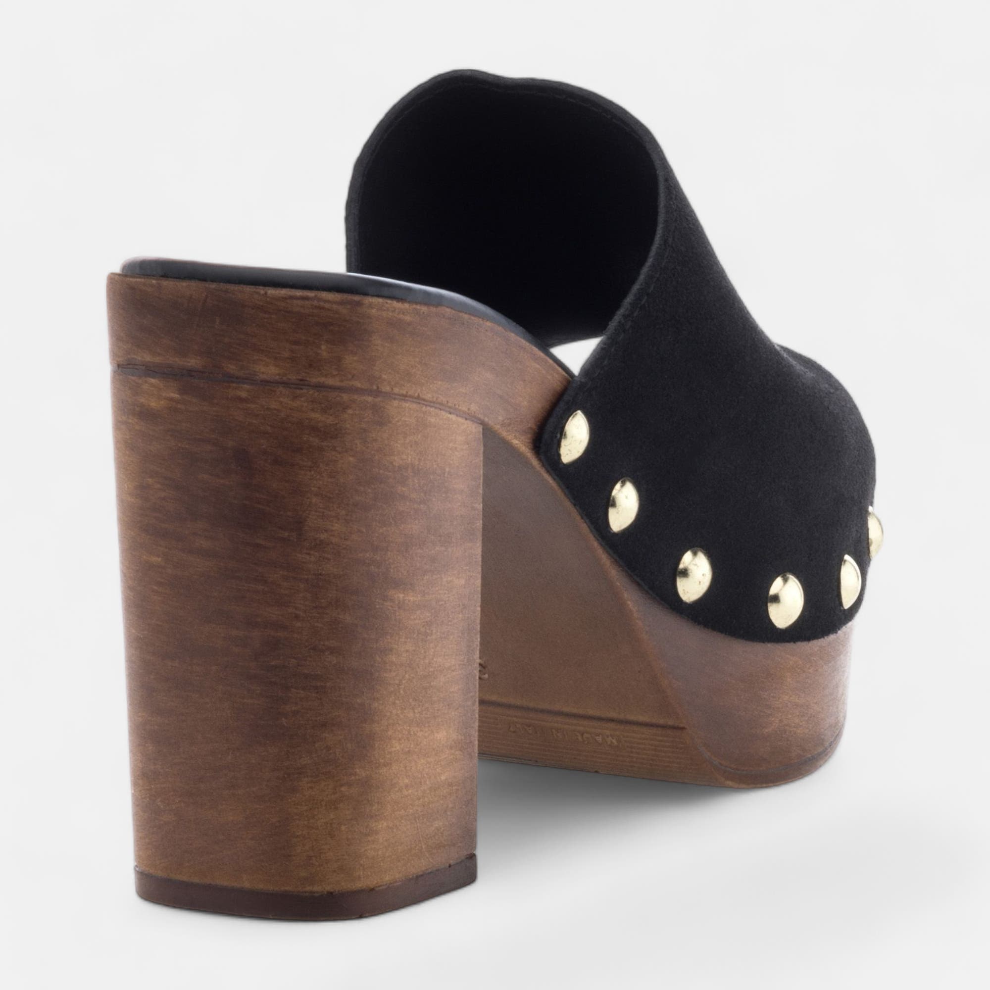 Chaussures semelle bois à talon Femme en cuir noir