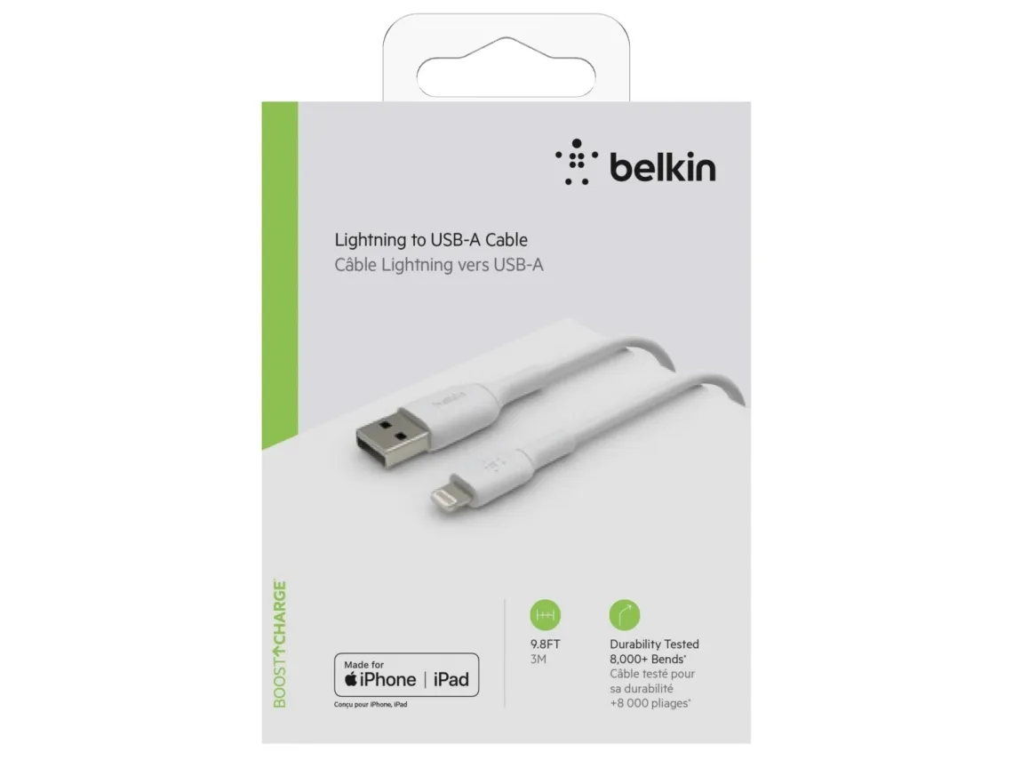 Belkin BoostCharge - Lightning-kabel - Lightning han til USB han - 3 m - hvid