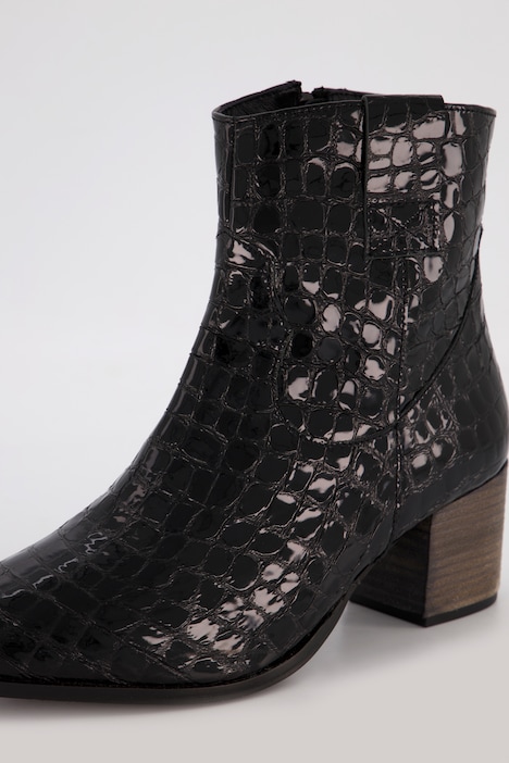Leder-Stiefeletten, Kroko-Prägung, Weite H