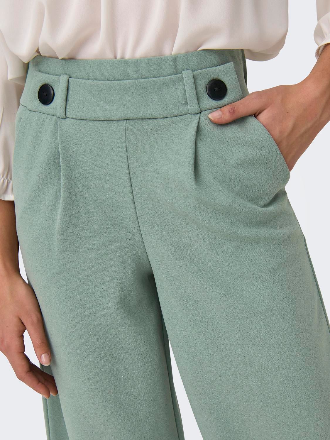 JDYGEGGO Mittlere Taille Weiter Beinschnitt Hose mit weitem Beinschnitt Chinois Green