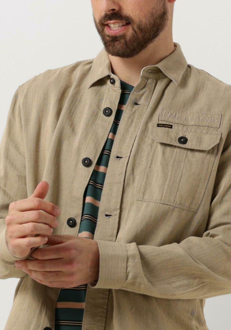 PME LEGEND beige pme legend casual overhemd long sleeve shirt ctn/linen 2 tone herringbone