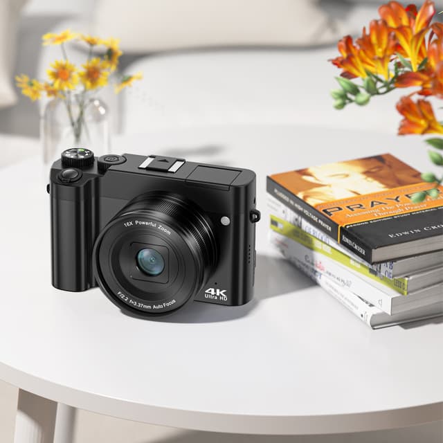 DC218T 4K HD-kamera med dobbelte linser og touch-skærm Sort