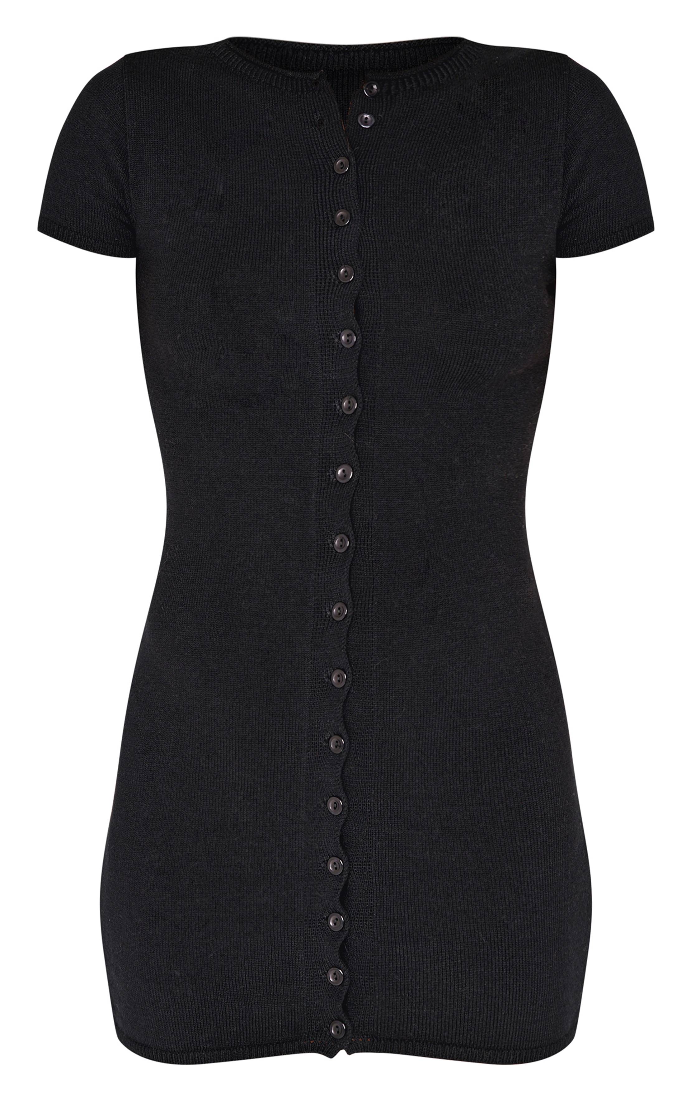 Noir Robe Mini En Maille Douce Boutonnée Sur Le Devant