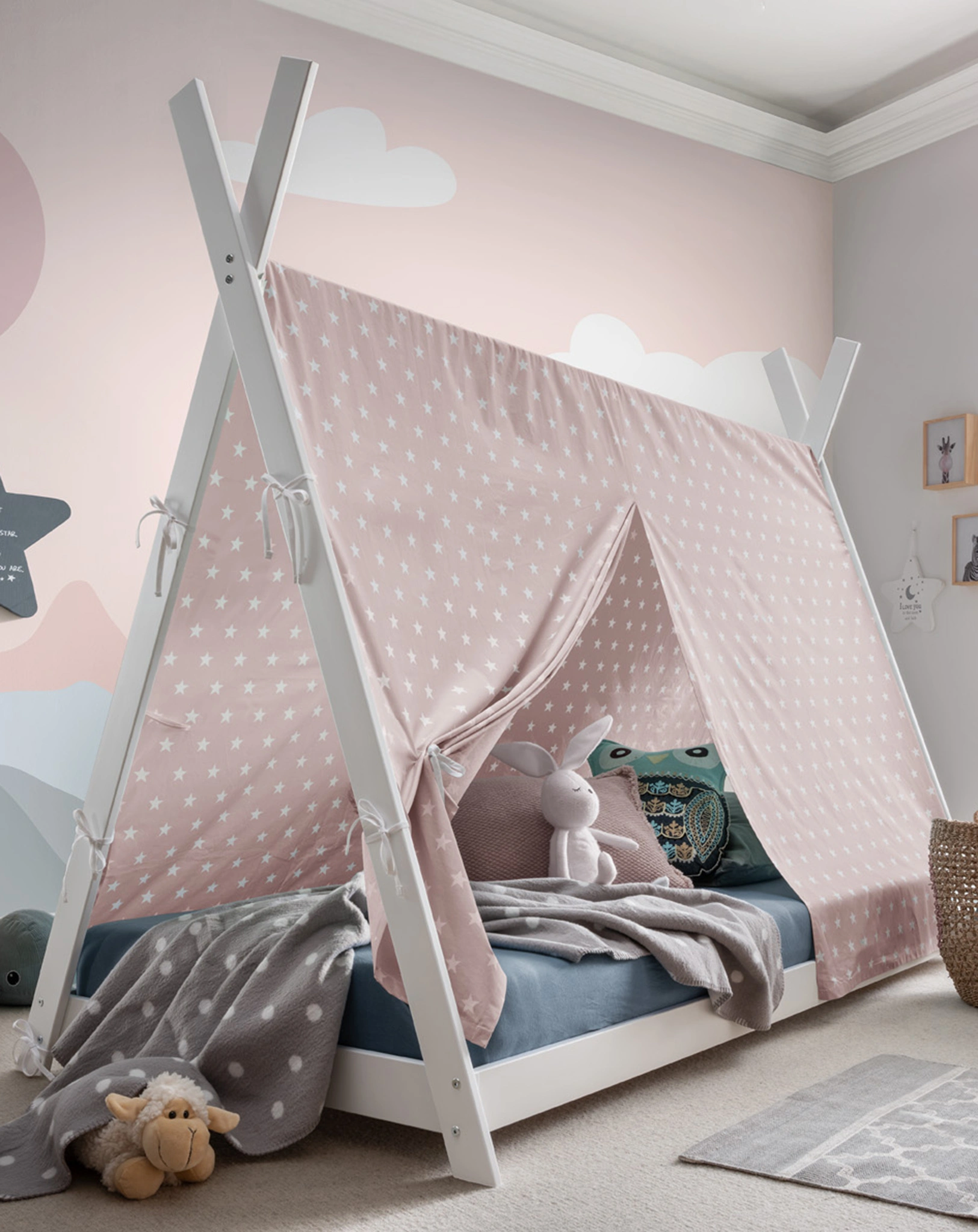 Stoffdach PINOCCHIO für Tipibett (Farbe: rosa)