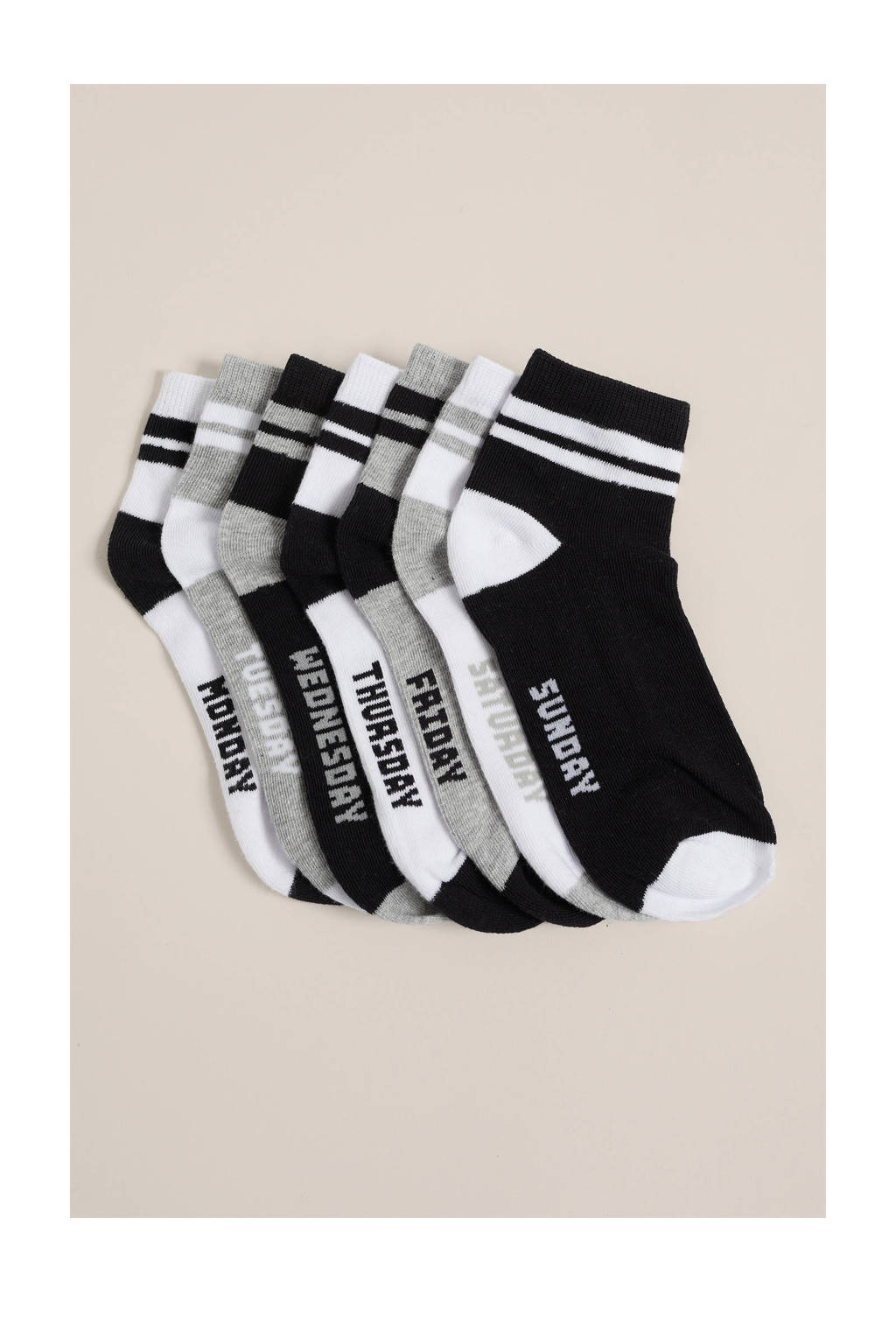 WE Fashion Sokken - set van 7 zwart/grijs/wit