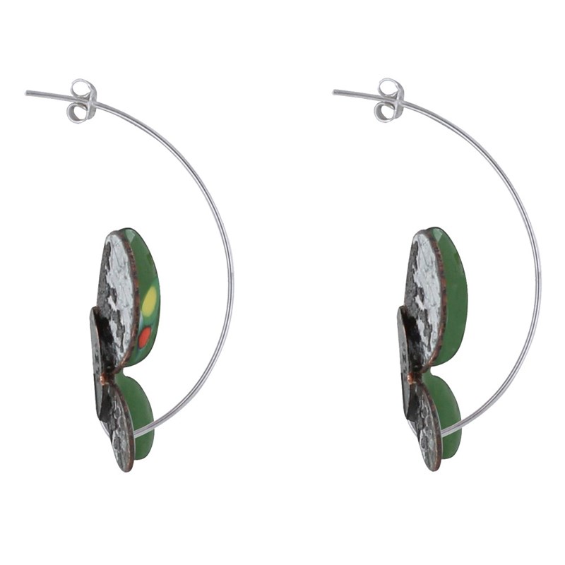 Boucles d'Oreilles Papillons Émaillés Vert Points Multicolores