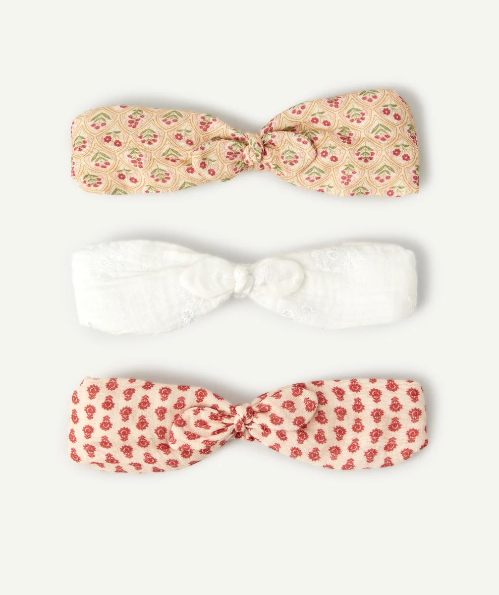 LOT DE 3 BANDEAUX BÉBÉ FILLE UNIS ET IMPRIMÉS AVEC NOEUDS