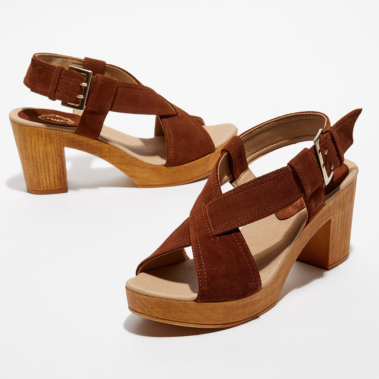 Apologie Studio Sandales sabots en Velours de Cuir Marta marron - Talon 8 cm